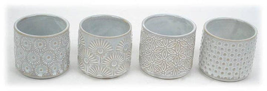 Ceramic Mini Ivory Pot with 4 Designs - 3"